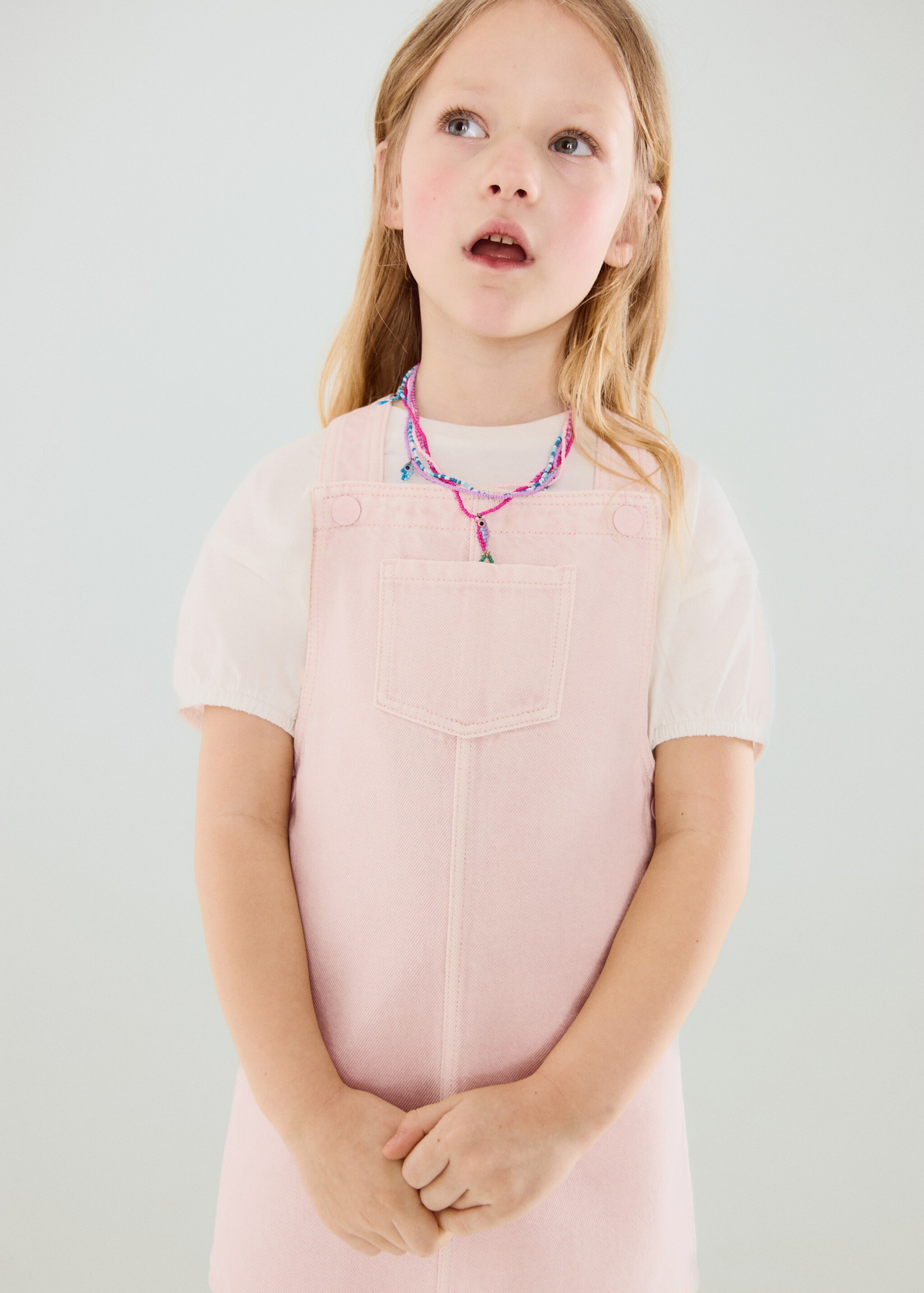 Short denim pinafore - General plane, Pink. Ref: 27096743-00.