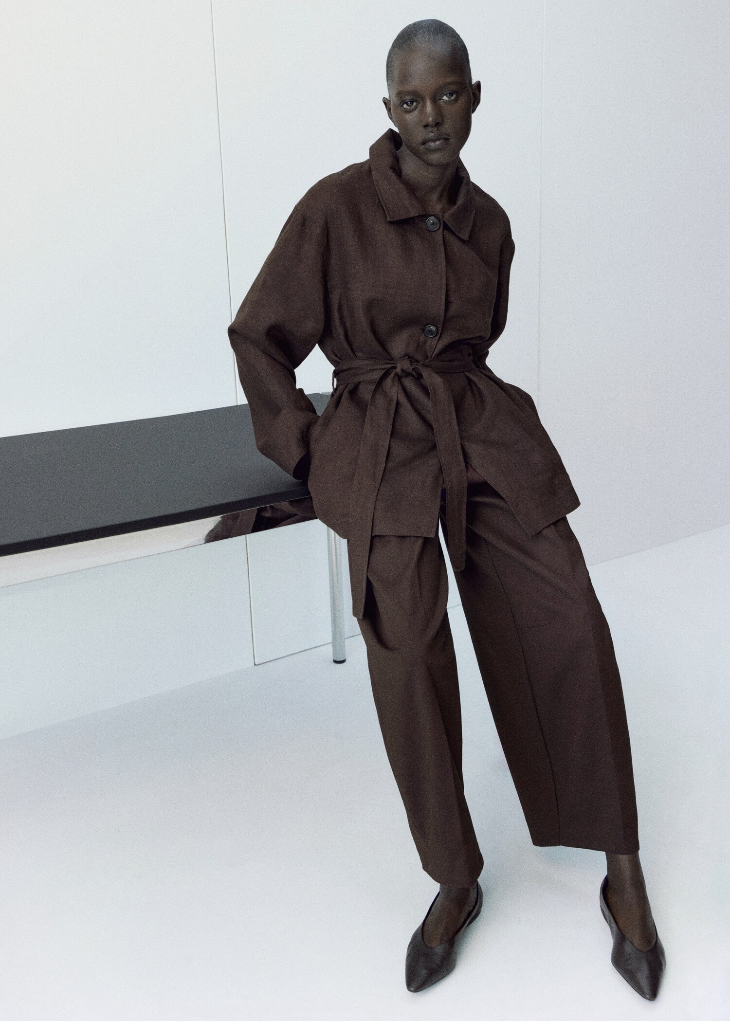 Linen jacket with belt - General plane