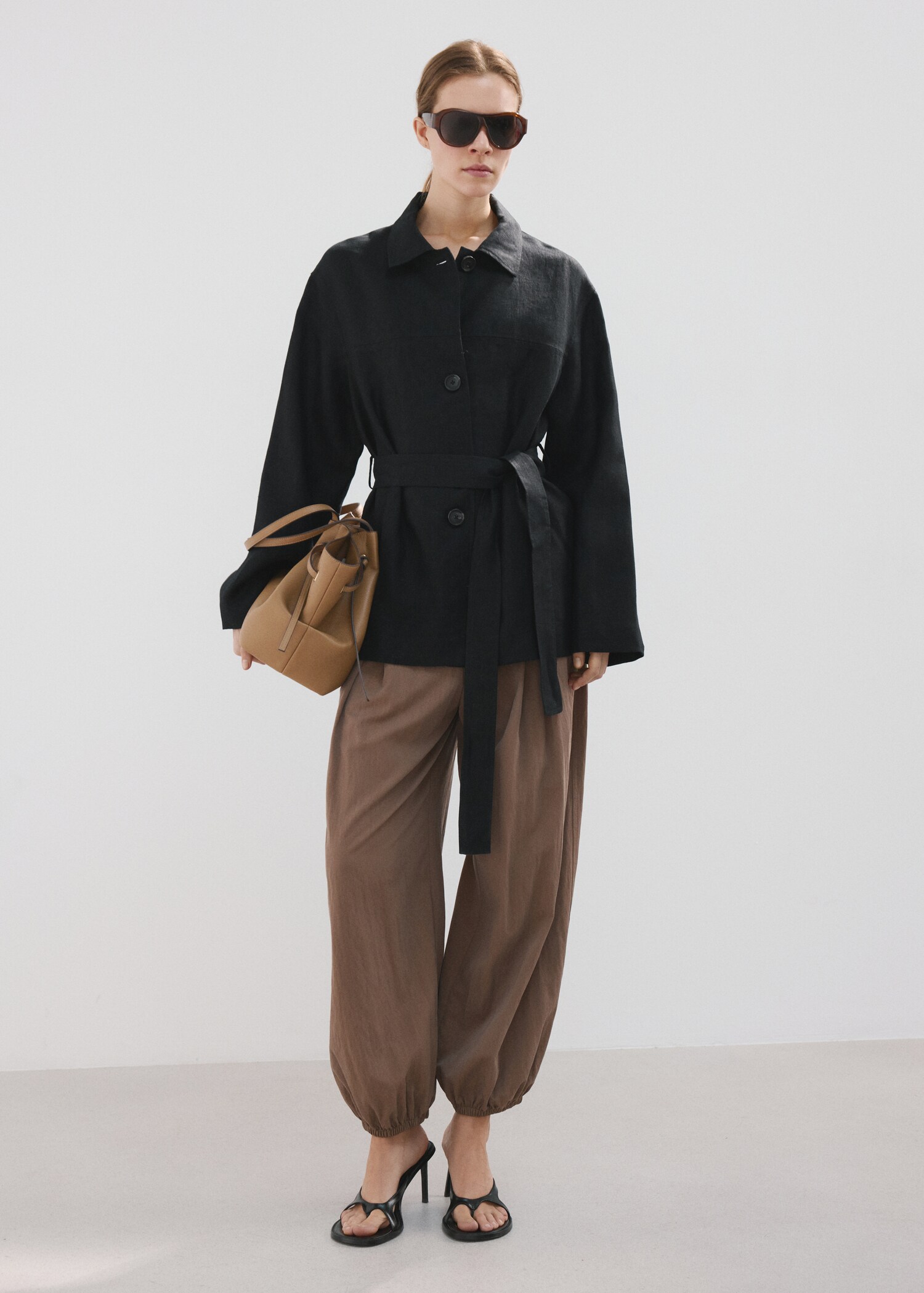 Linen jacket with belt - General plane