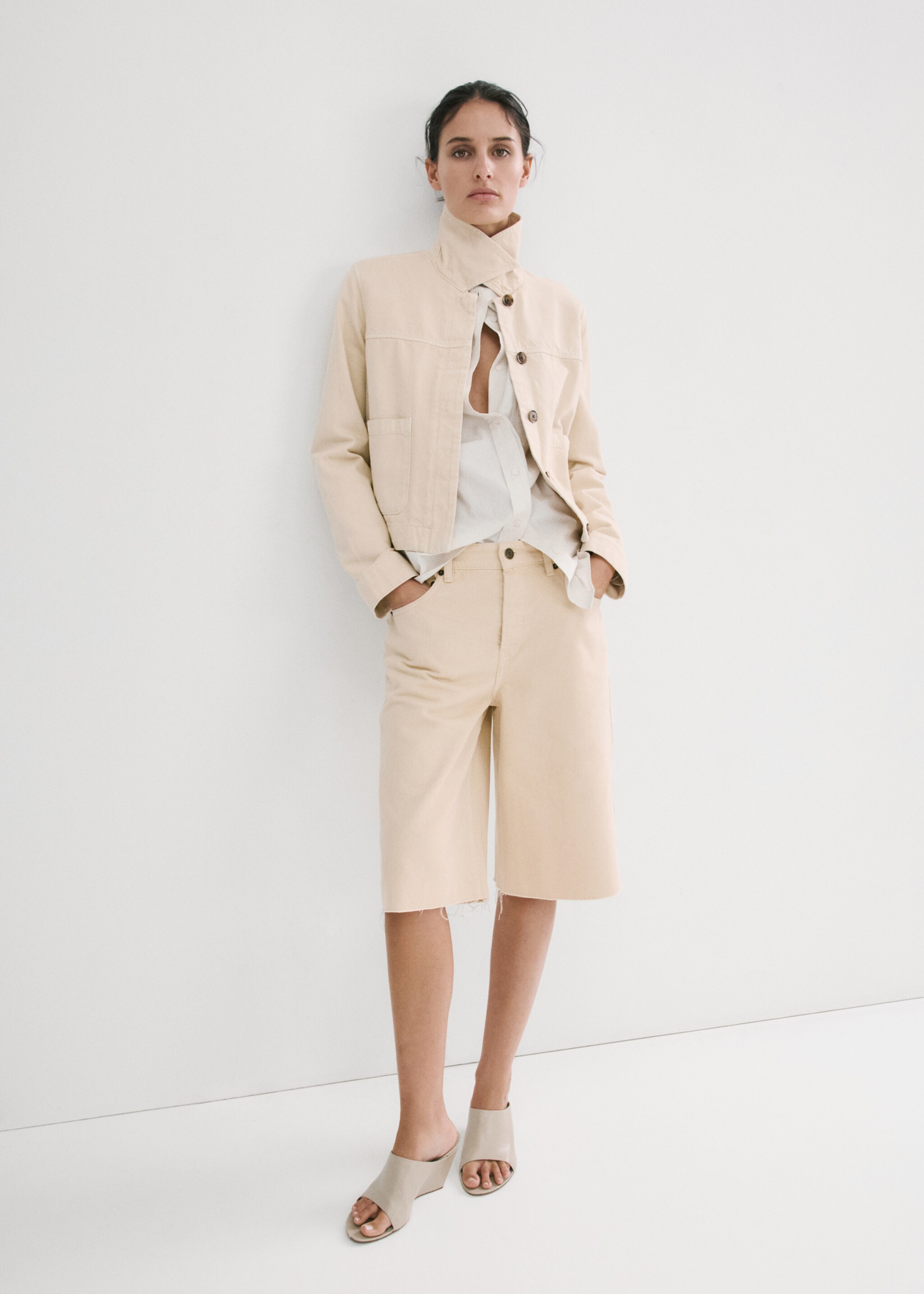 Low-rise denim bermuda shorts - General plane, Vanilla. Ref: 27097142-00.