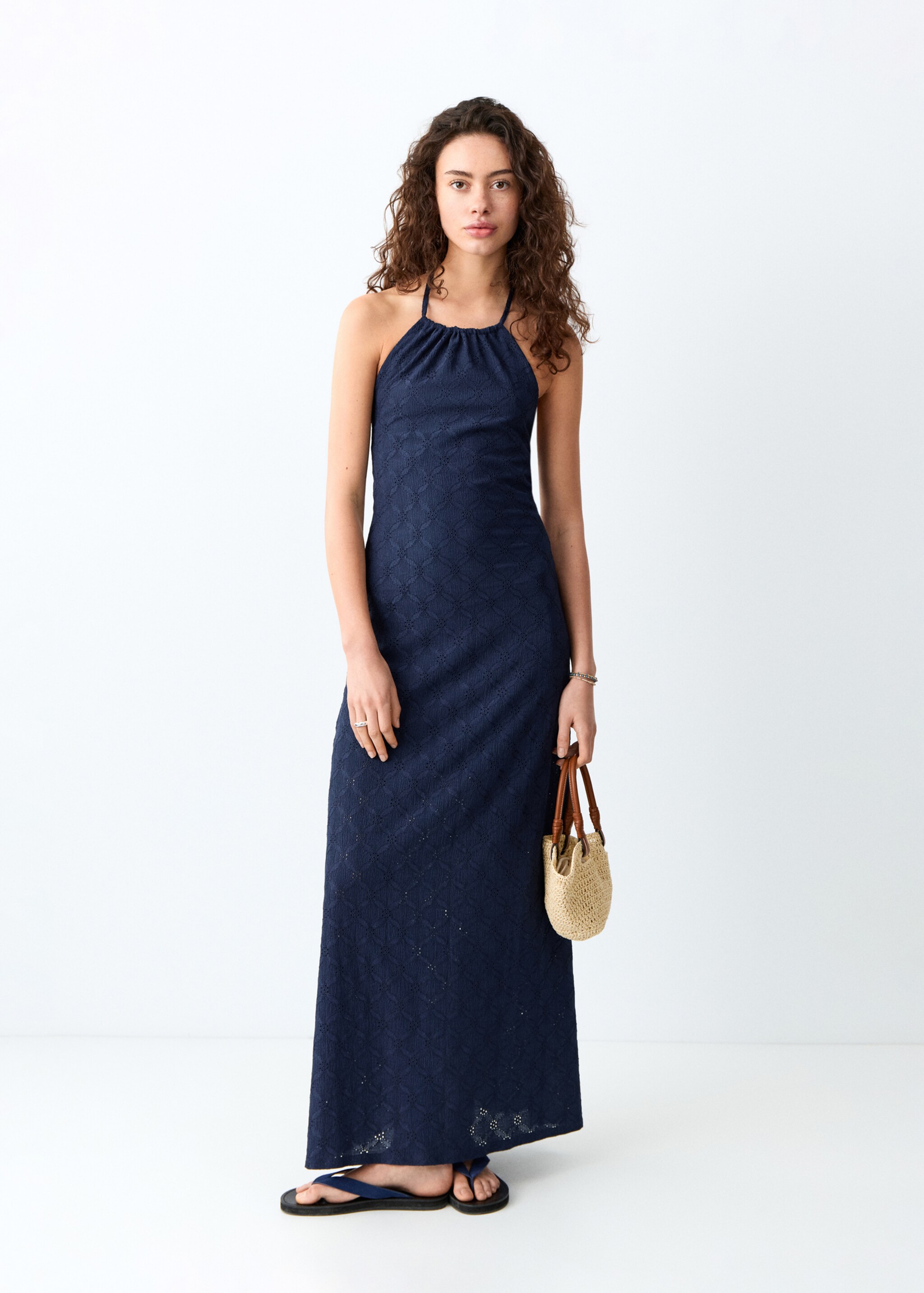 Robe brodée emmanchures américaines - Plan général, Bleu marine. Ref: 27097146-00.