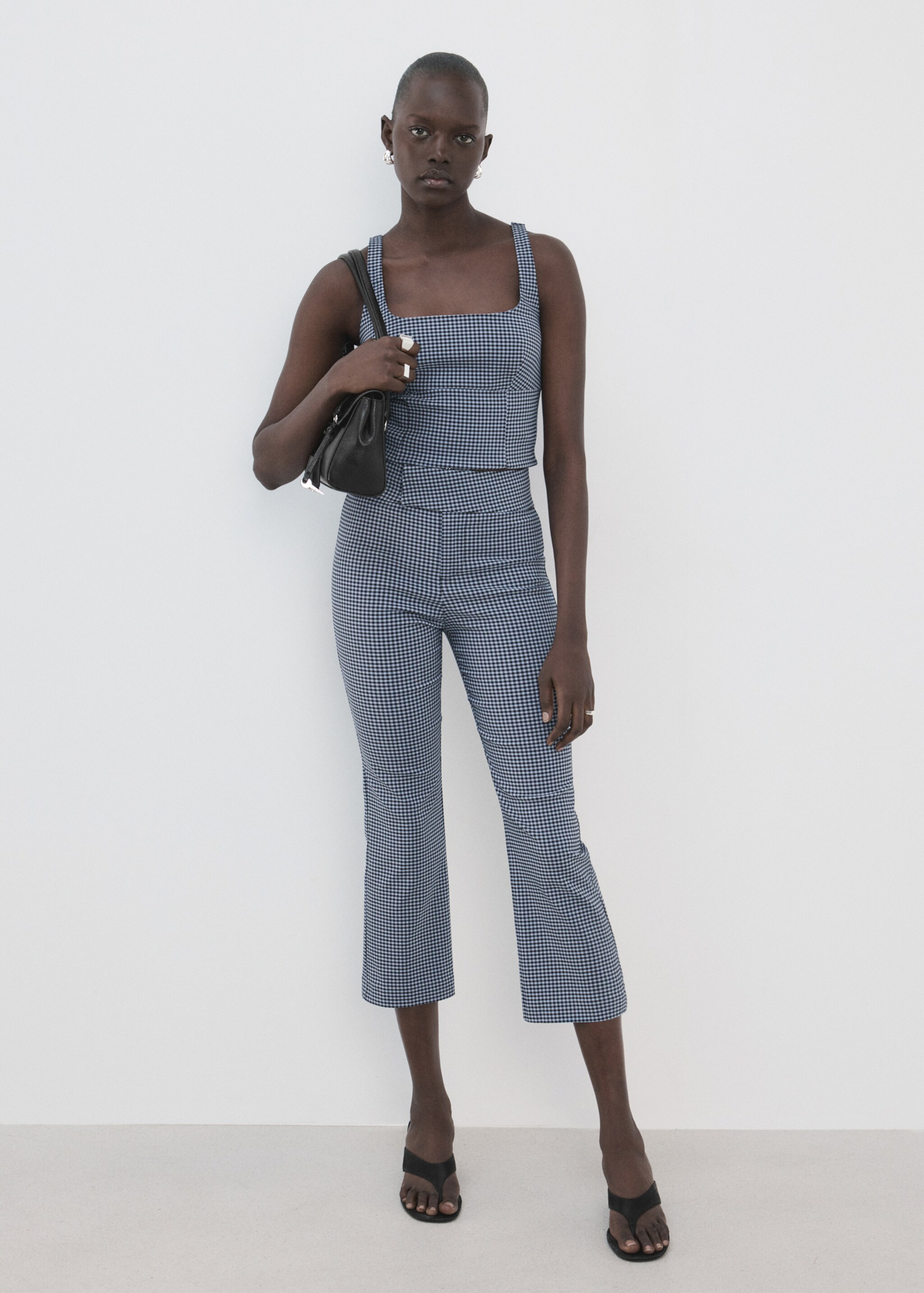 Pantalon à carreaux vichy court - Plan général, Bleu. Ref: 27097148-00.