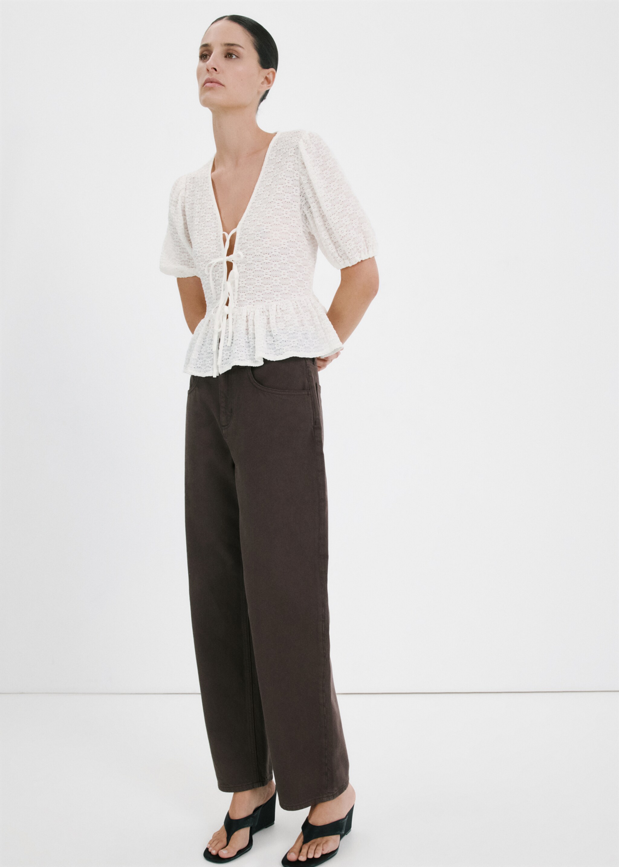 Bows floral embroidery blouse - General plane, Off White. Ref: 27097154-00.