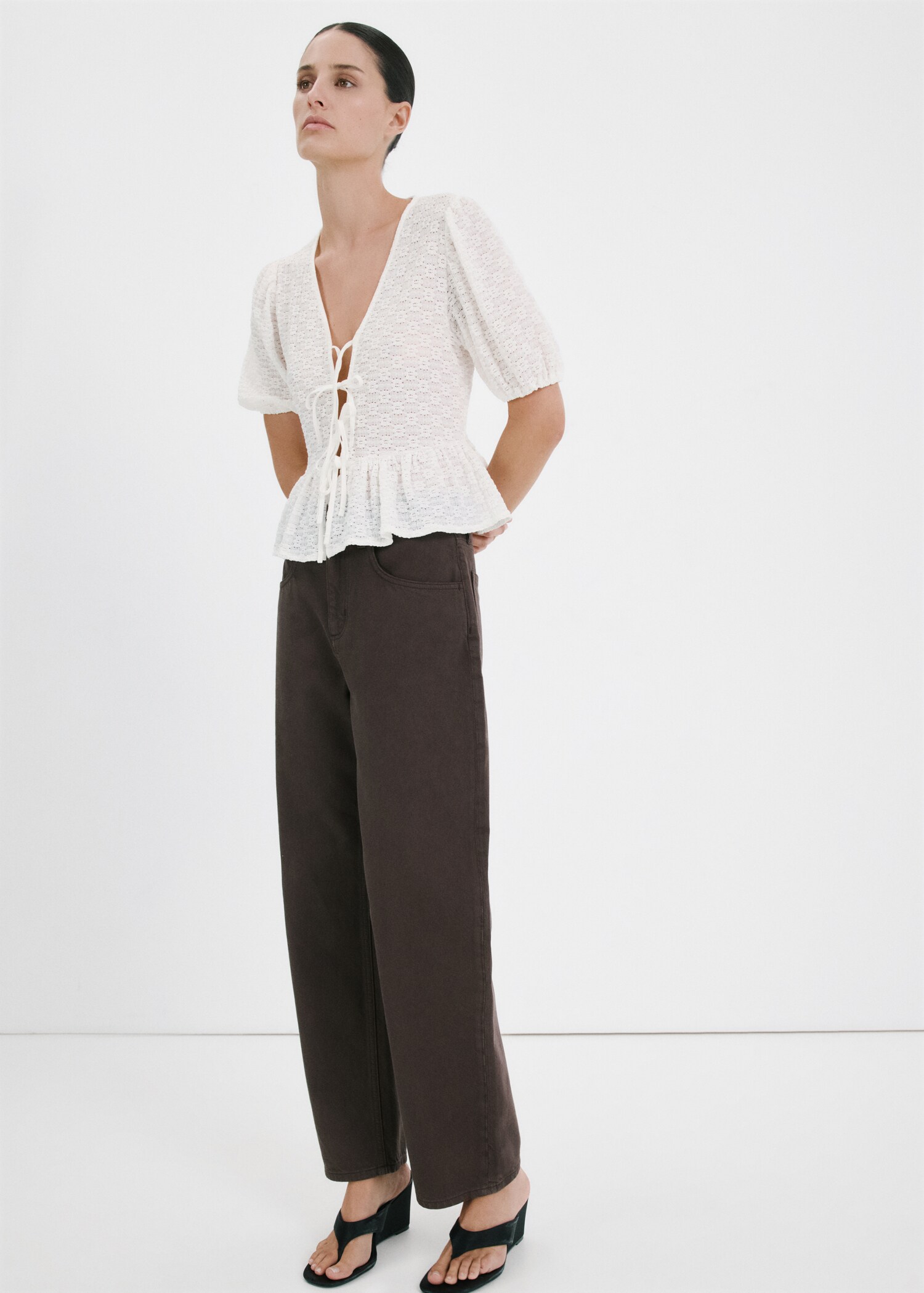 Bows floral embroidery blouse - General plane