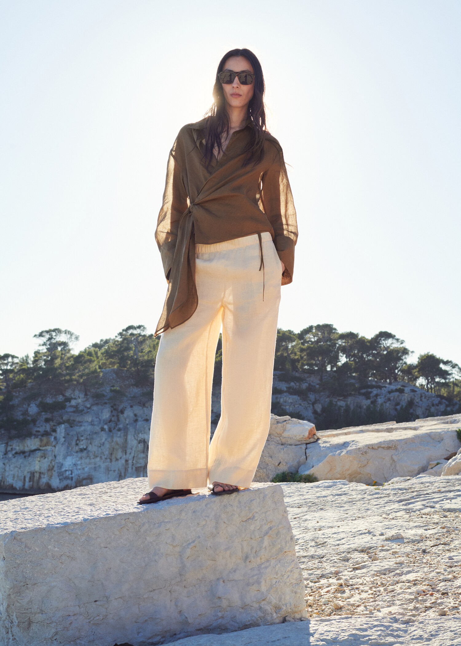 100% ramie tie-front blouse - Γενικό πλάνο