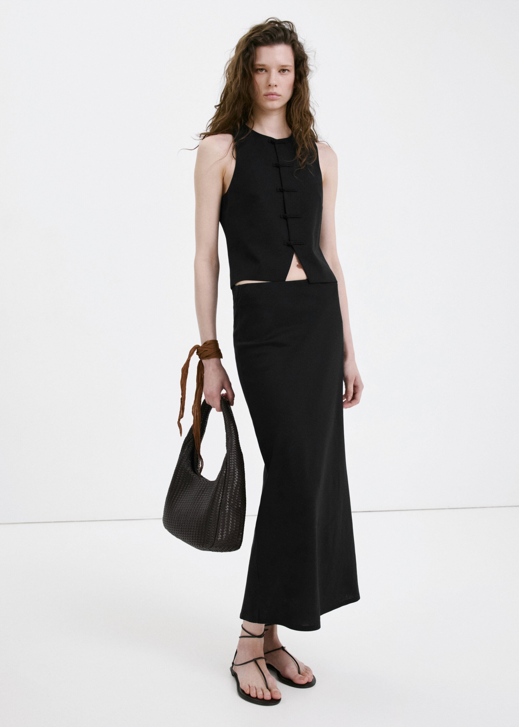 Linen-blend suit waistcoat - General plane, Black. Ref: 27097783-00.