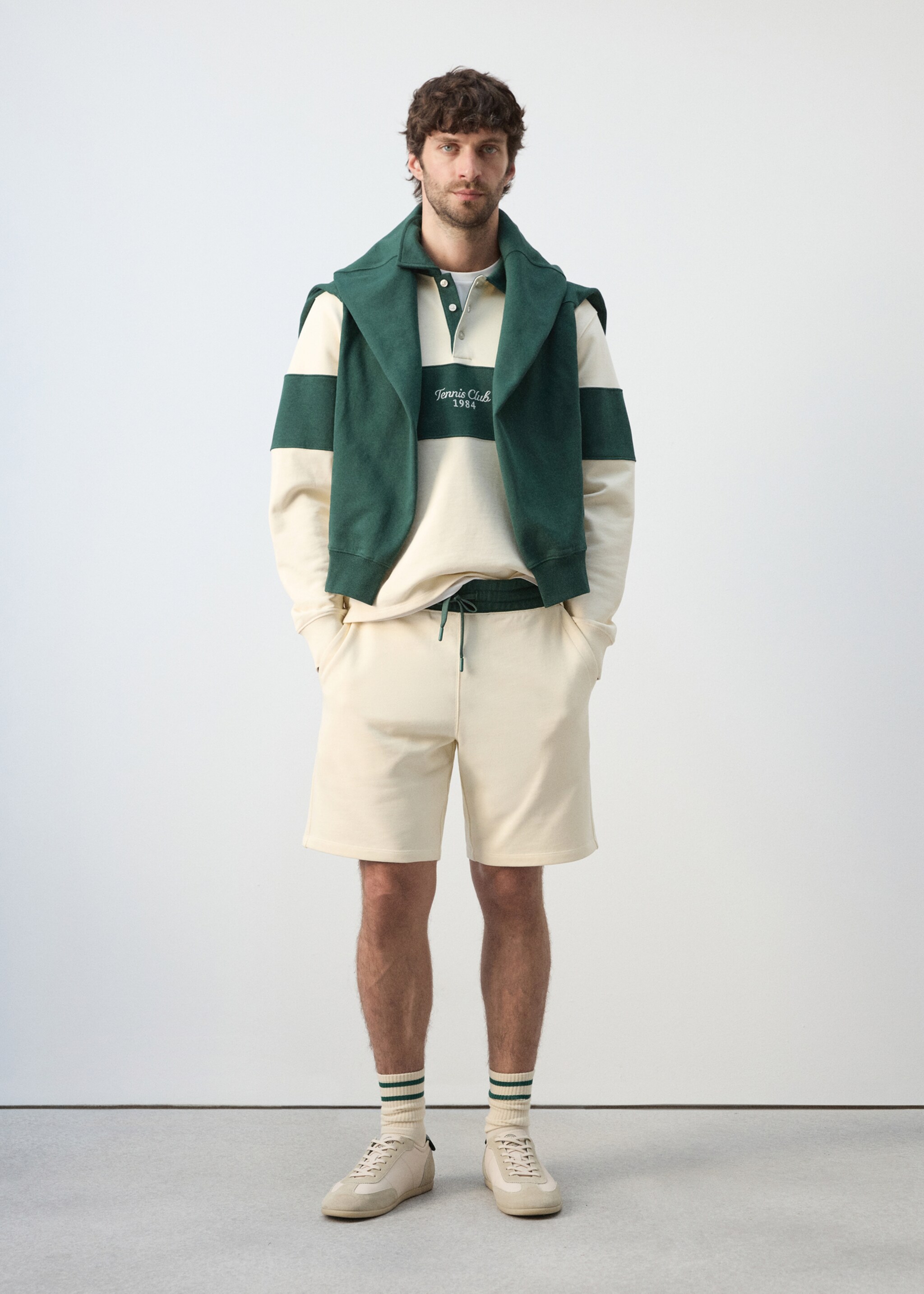 100% cotton jogger Bermuda shorts - General plane, Off White. Ref: 27097792-00.