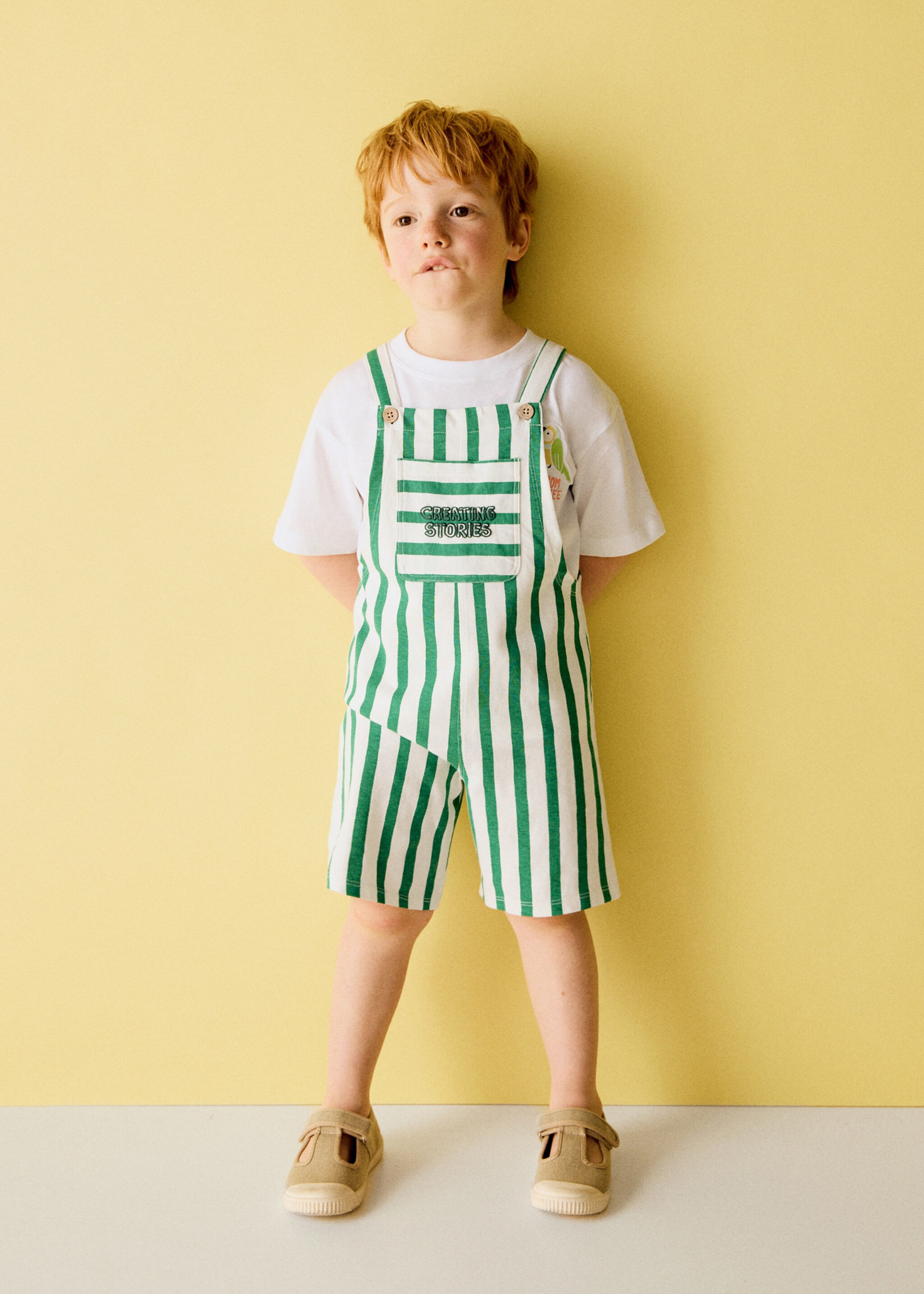 Striped dungarees with print detail - General plane, Green. Ref: 27097911-00.
