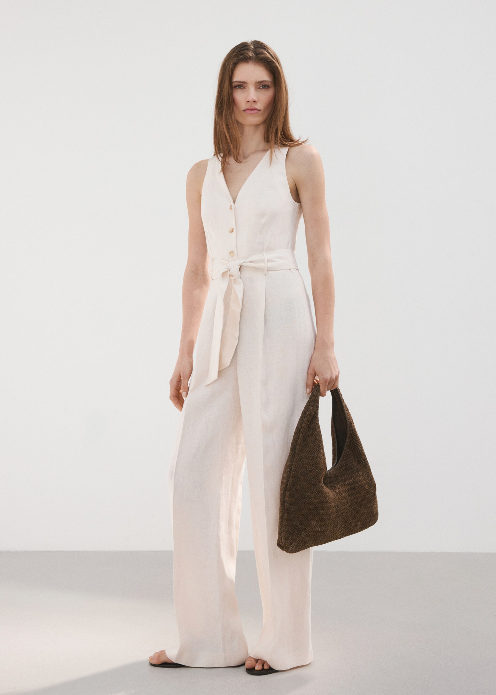 Belt linen jumpsuit - General plane, Ecru. Ref: 27097913-00.