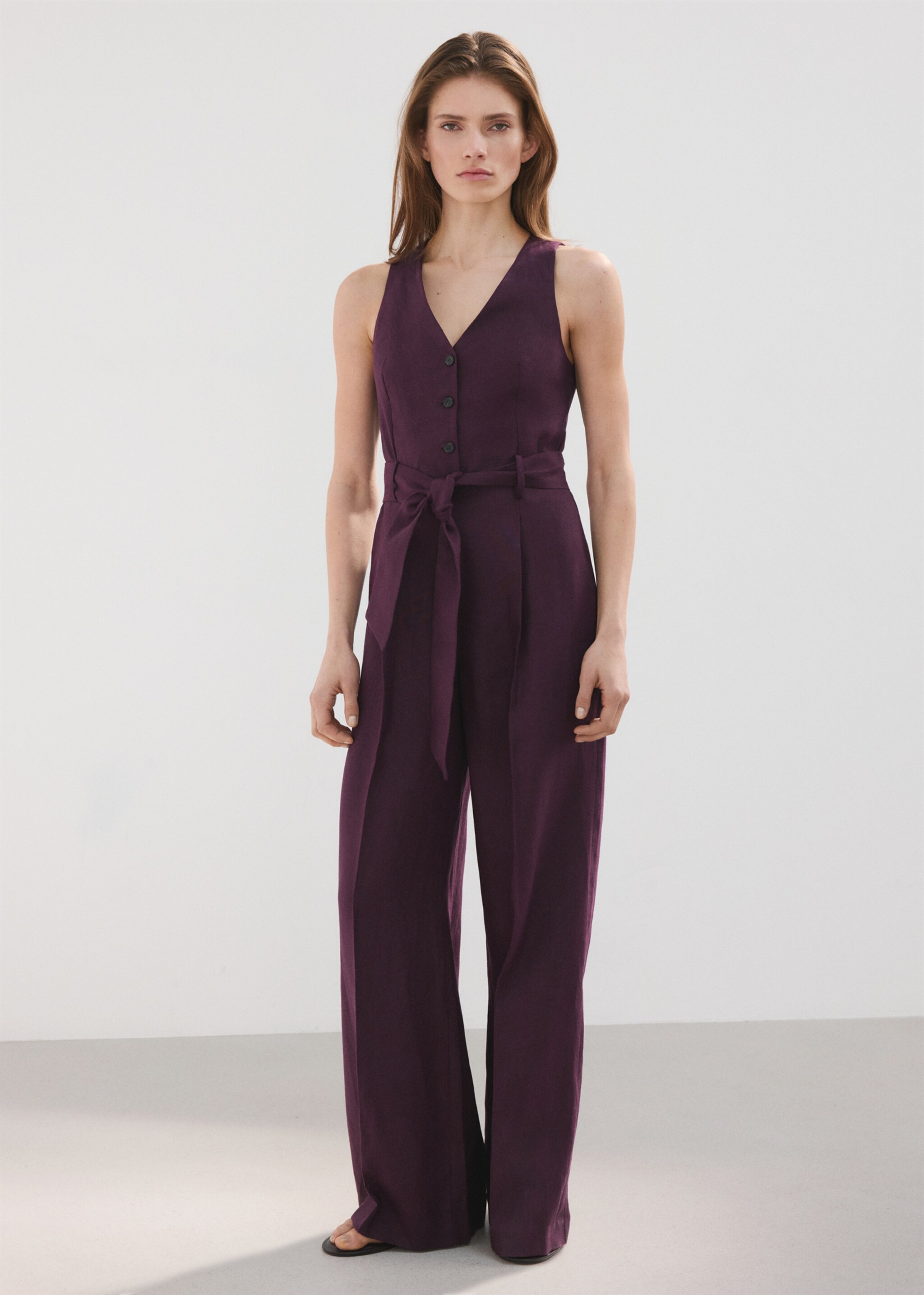 Belt linen jumpsuit - General plane, Blackberry. Ref: 27097913-00.