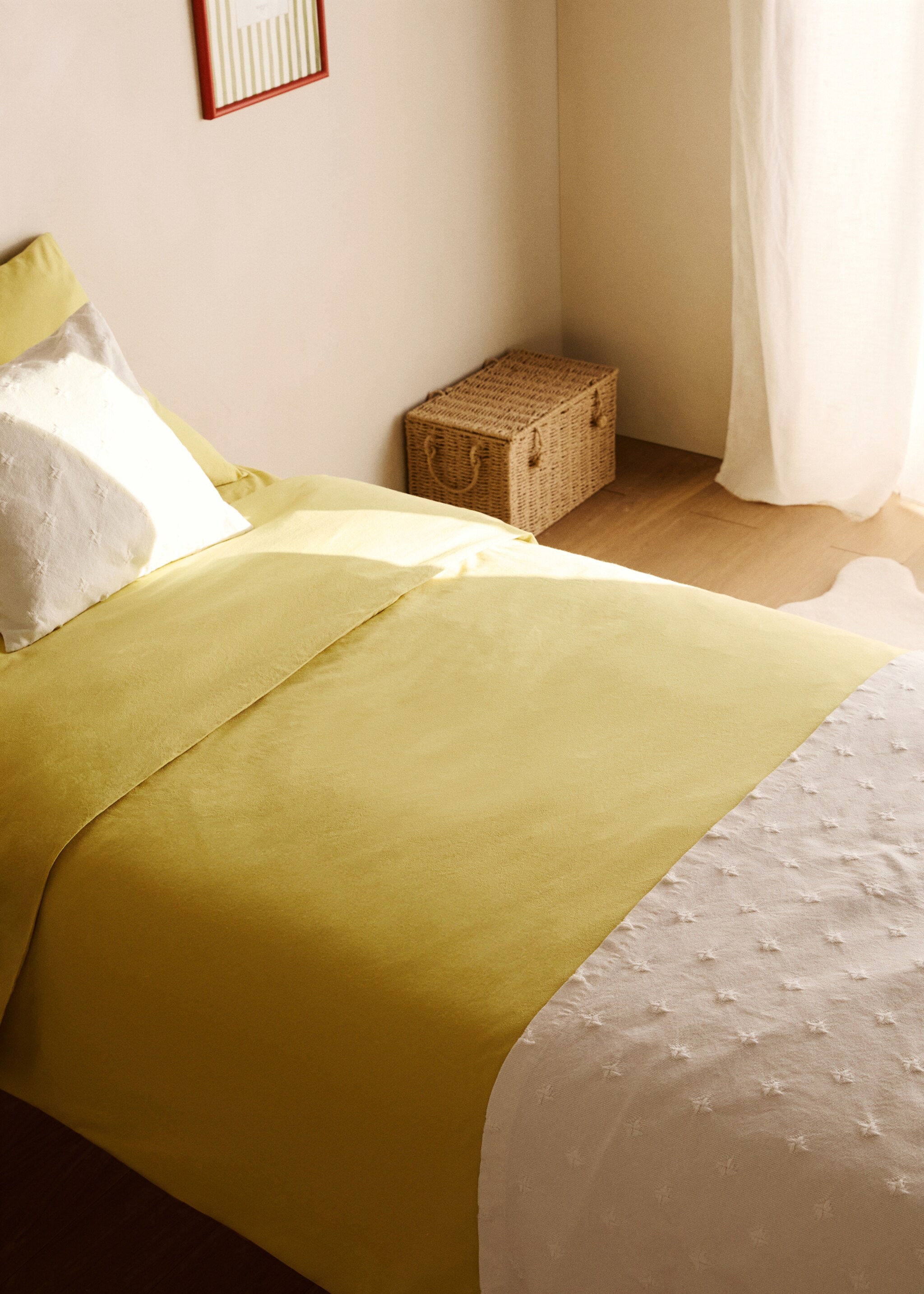 Funda nórdica infantil algodón lavado doble pespunte cama 90 cm - Plano general, Mostaza. Ref: 27183345-00.