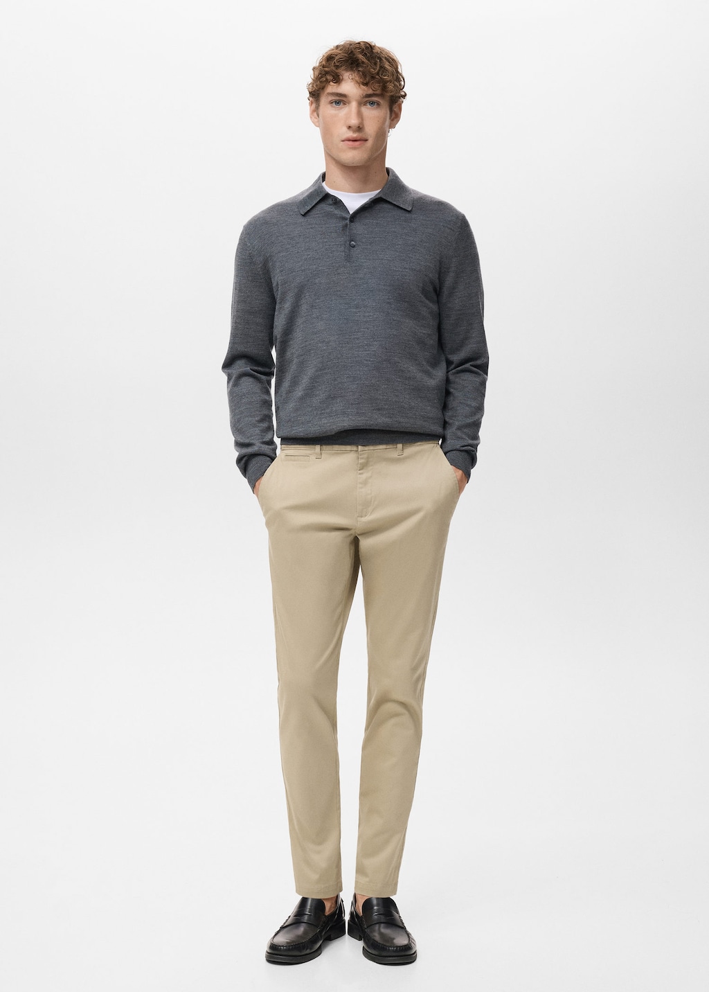 Mango Man Prato Cropped Tapered Chino Pants In Gray