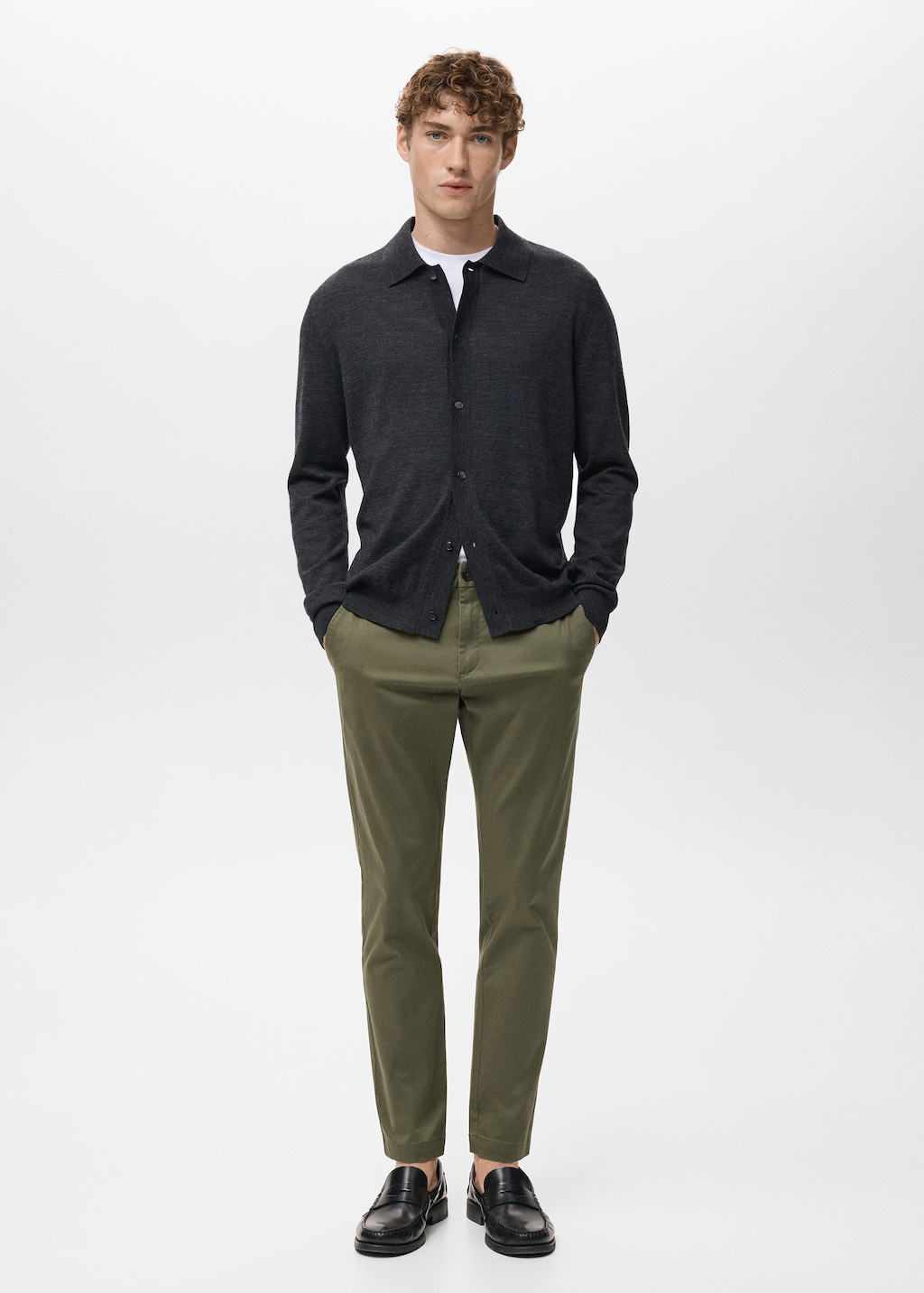 Mango Man Prato Cropped Tapered Chino Pants In Green