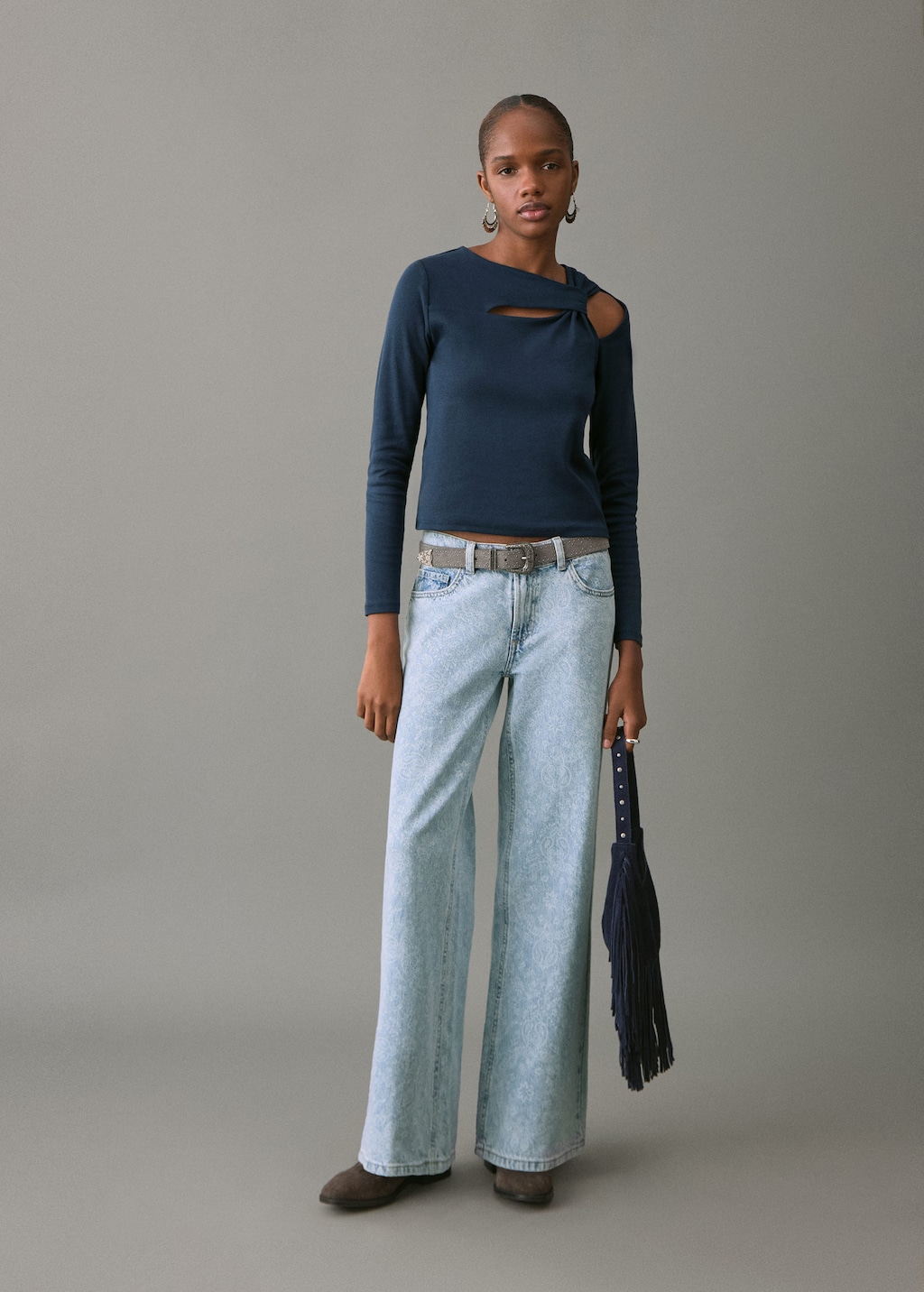 Mango Teen Bow T-shirt Navy In Blue