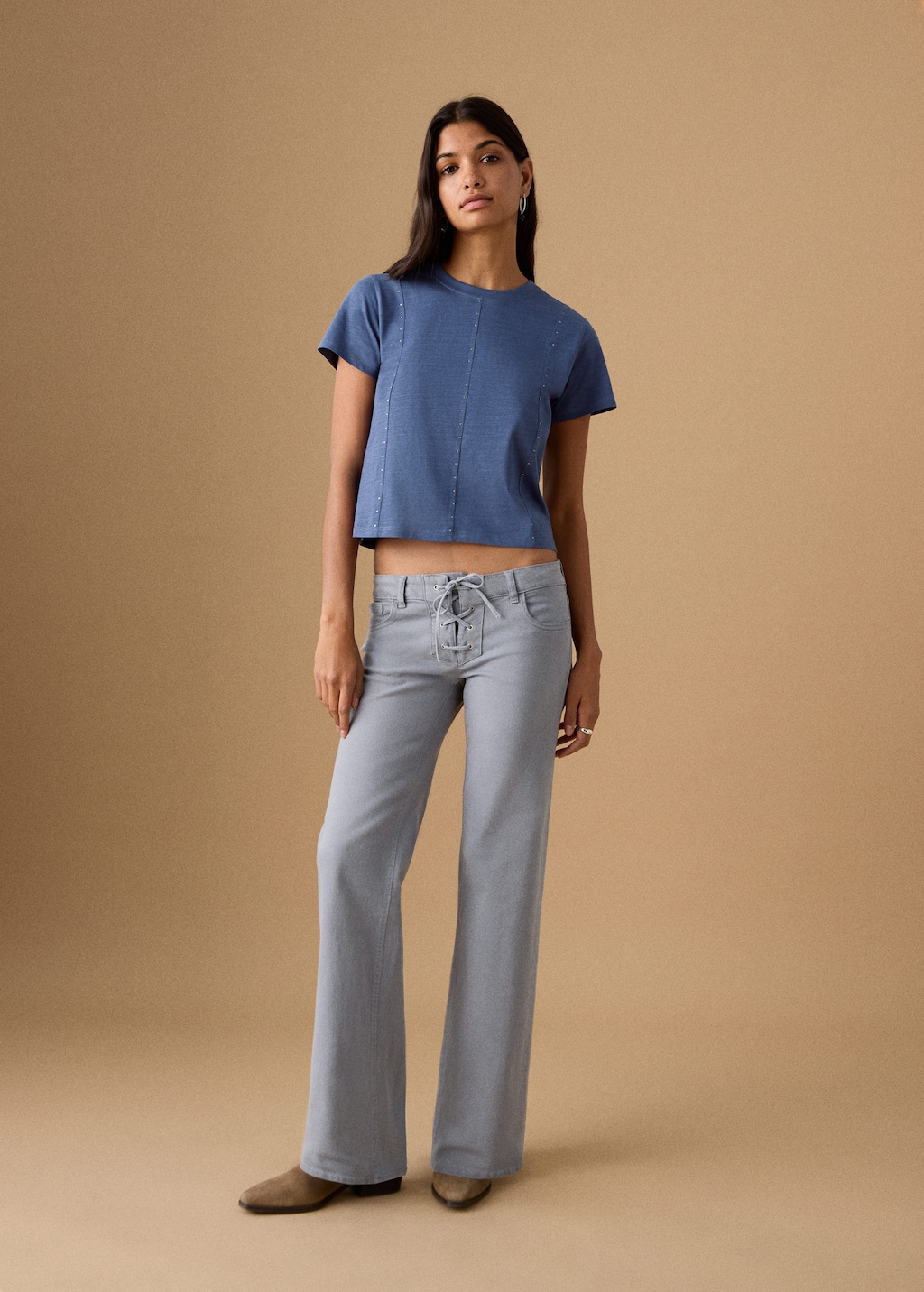 Mango Teen Short Studded T-shirt Blue