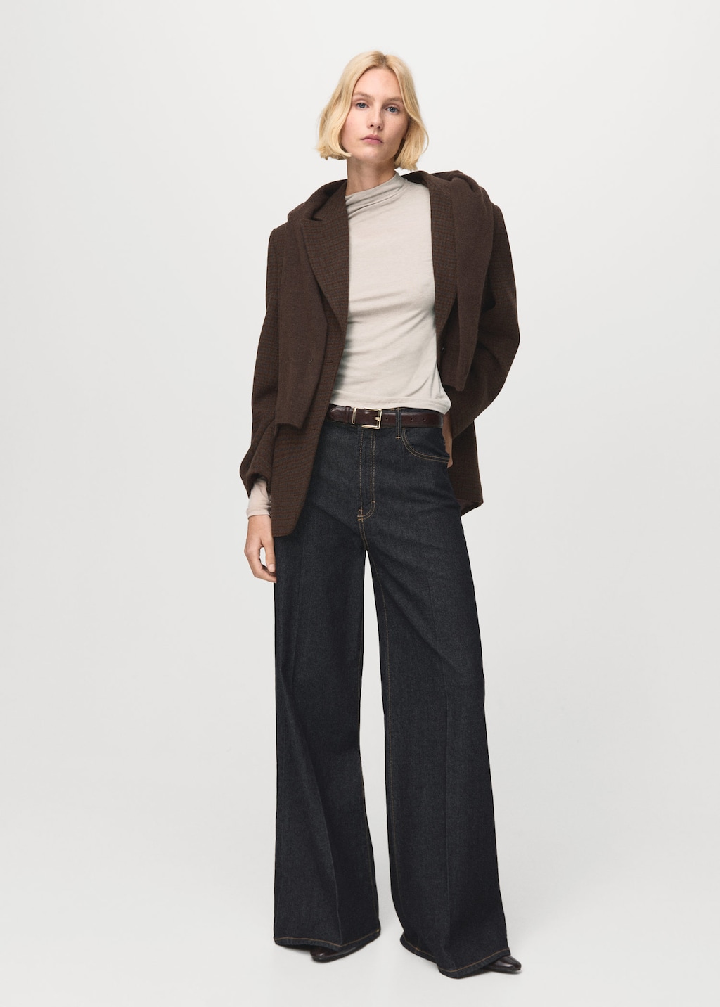 Mango T-shirt À Col Montant Sable - Femme - L -  In Black