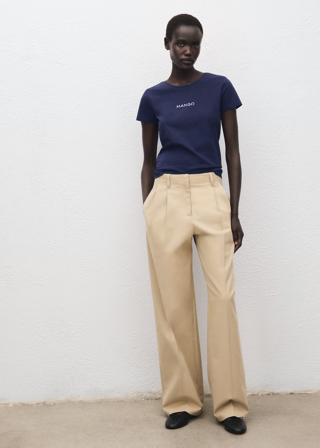 Mango Logo Cotton T-shirt Navy In Blue