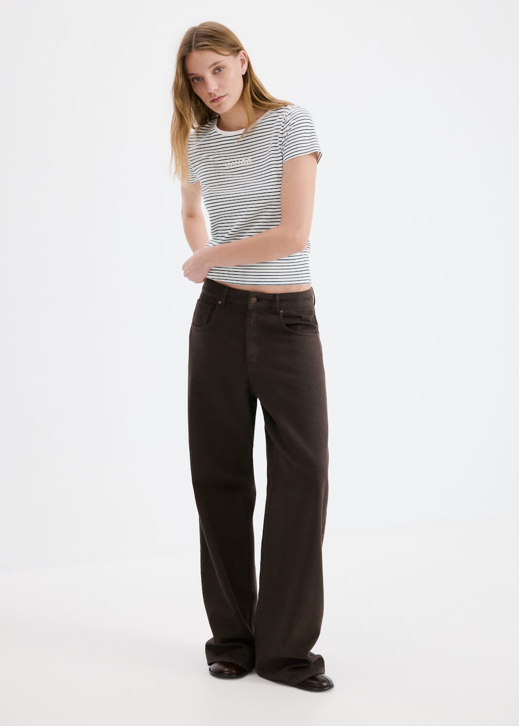 Mango Logo Print Cotton T-shirt Navy In Blue