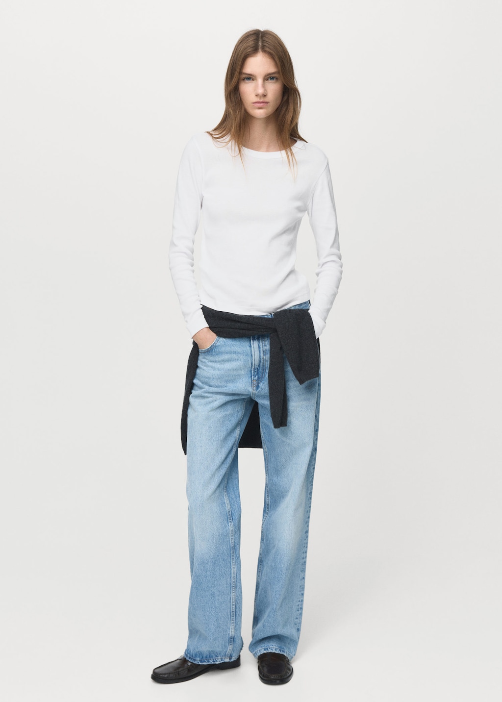 Mango Long Sleeve Cotton T-shirt White