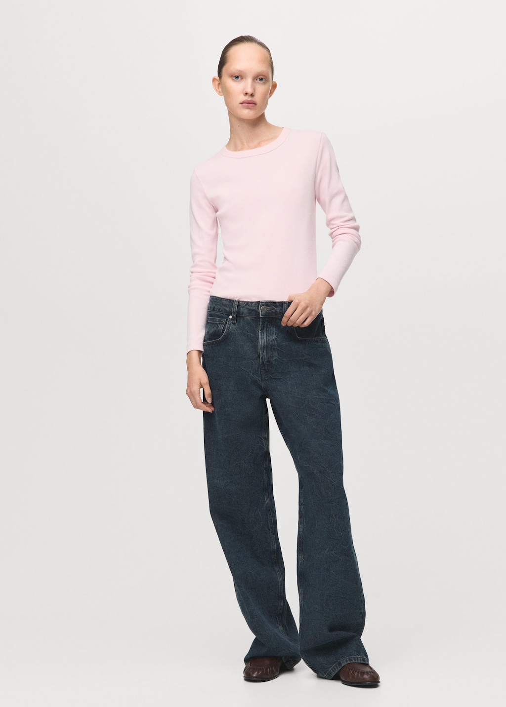 Mango Long Sleeve Cotton T-shirt Pastel Pink