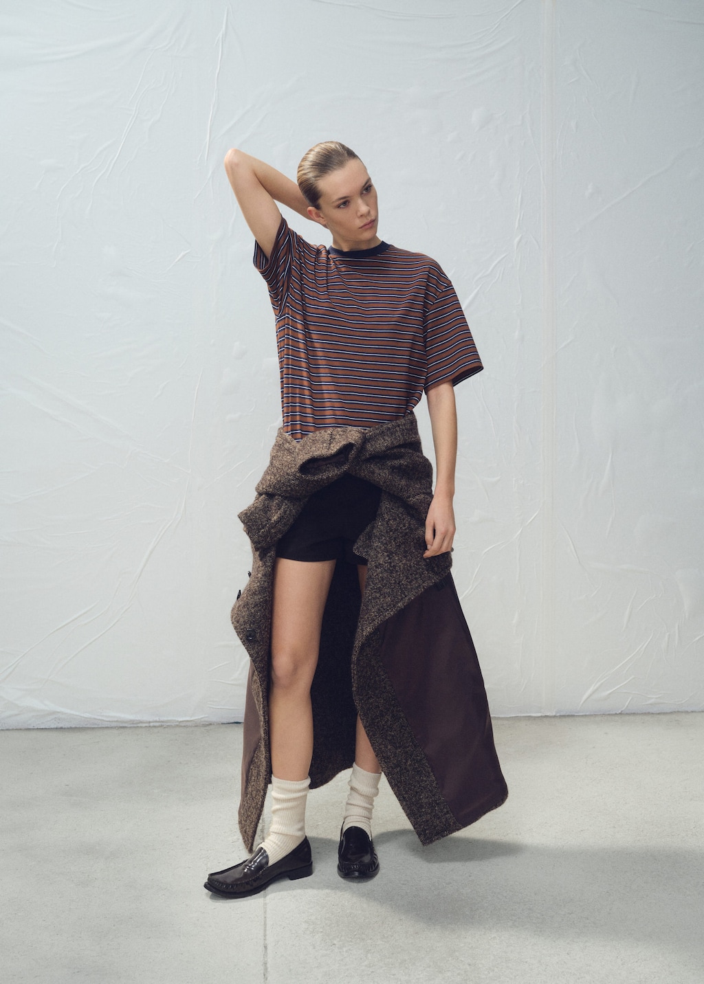 Mango Striped Short-sleeved T-shirt Russet In Brown