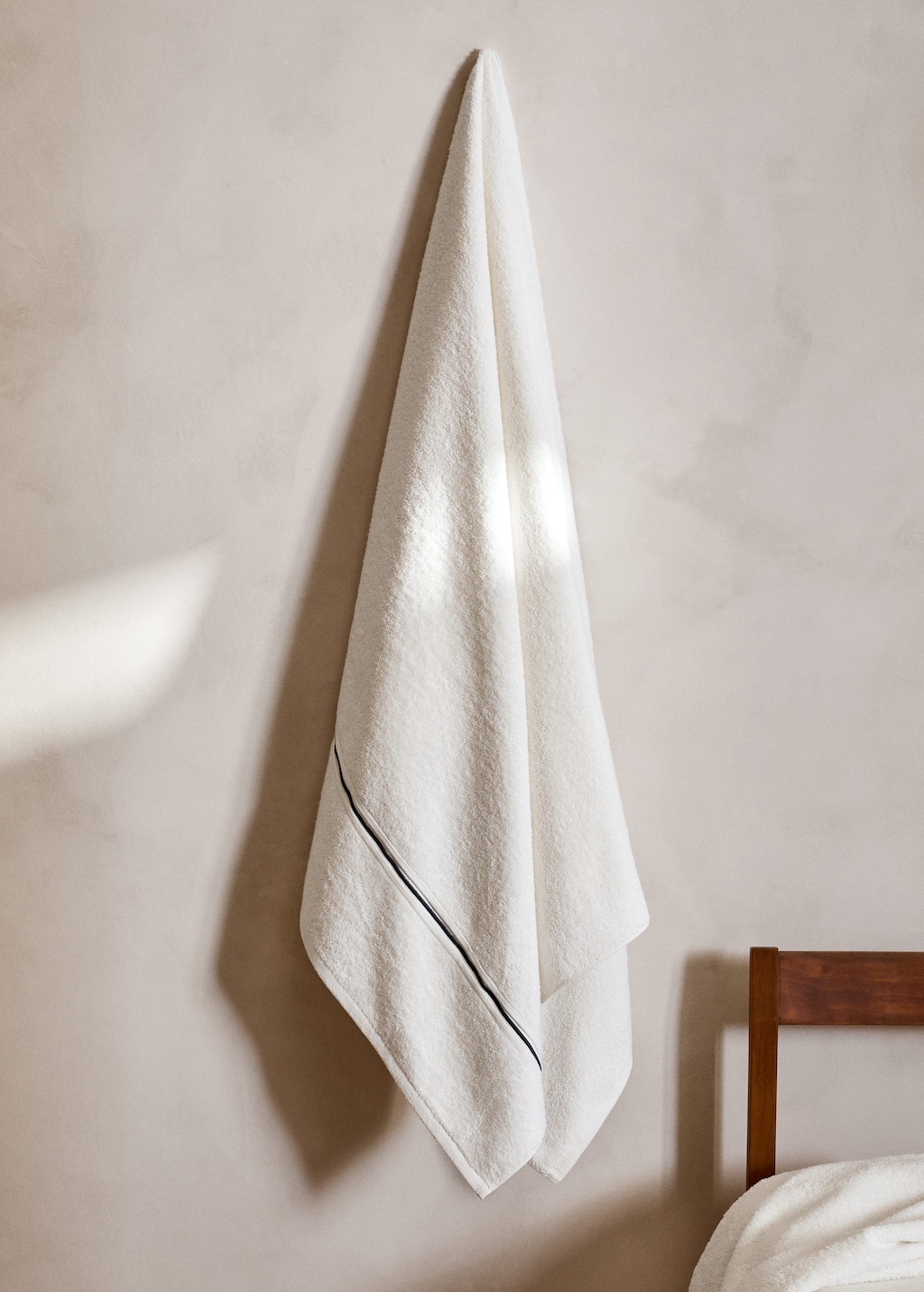 Mango Home Cotton Shower Towel With Embroidered Scalloped Border White