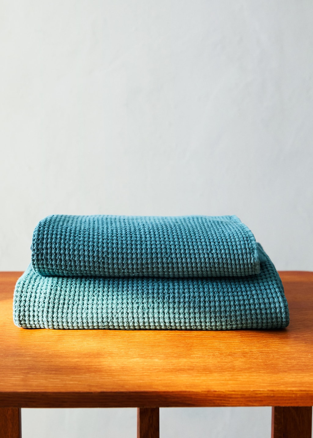 Mango Waffle Texture Washbasin Towel Forest Green In Blue