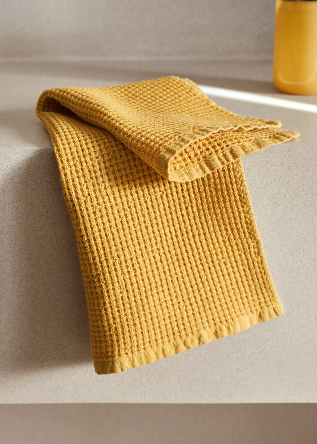 Mango Cotton Hand Towel Mini Waffle Garment-wash Yellow
