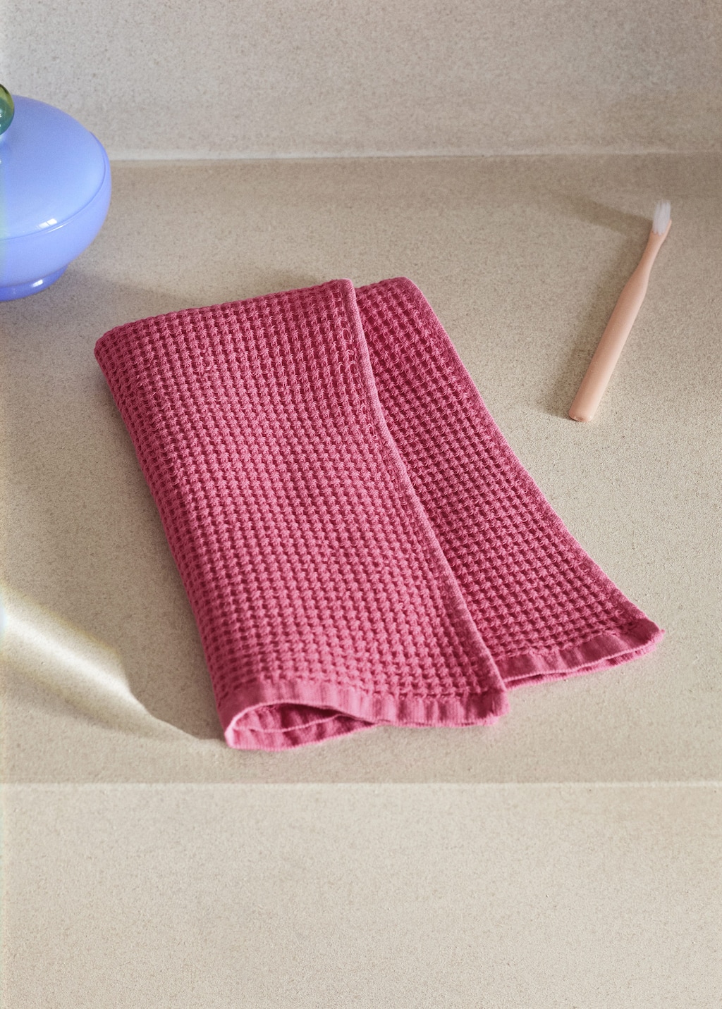 Mango Cotton Hand Towel Mini Waffle Garment-wash Medium Pink
