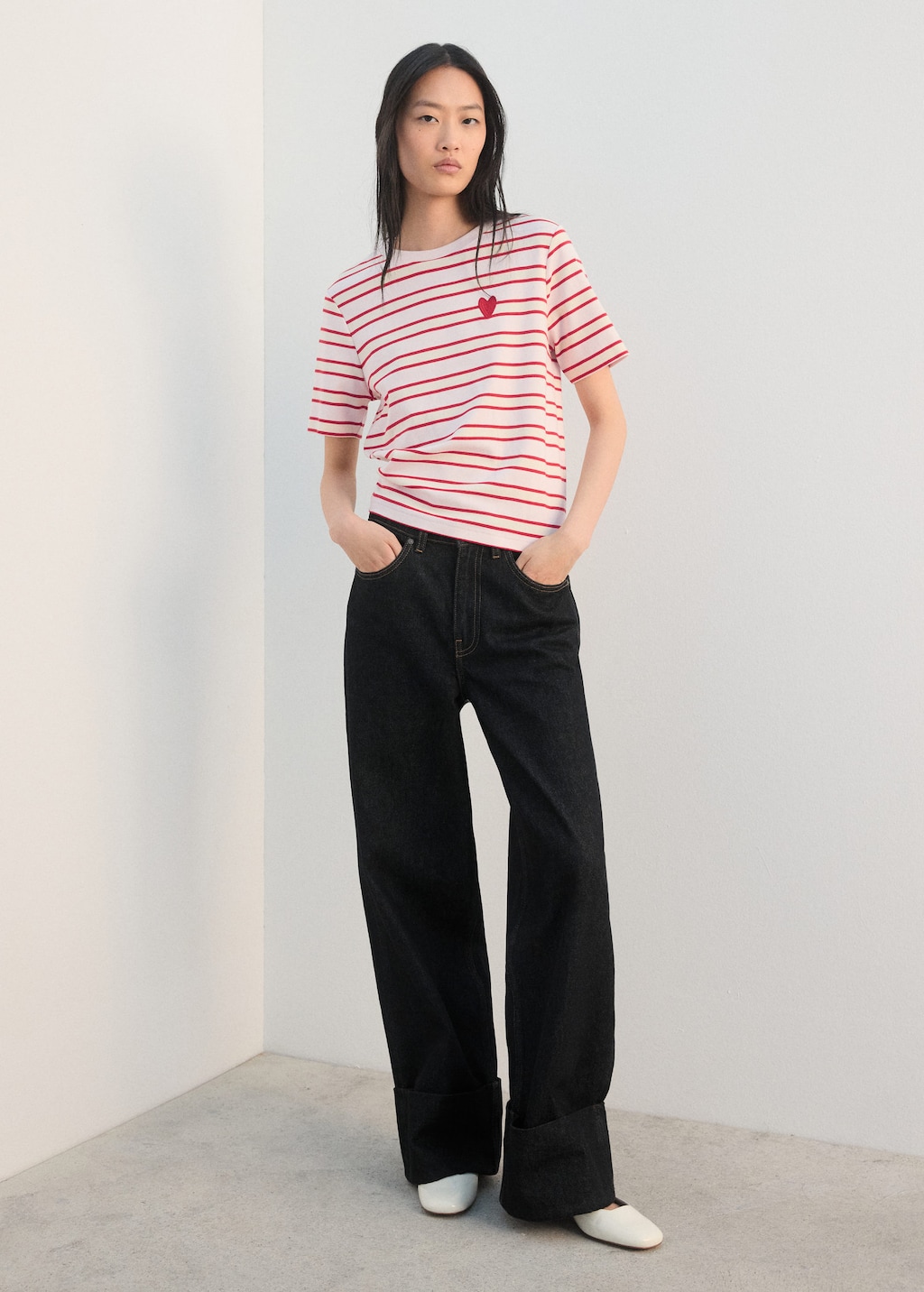 Mango Striped Shirt With Embroidered Details Red