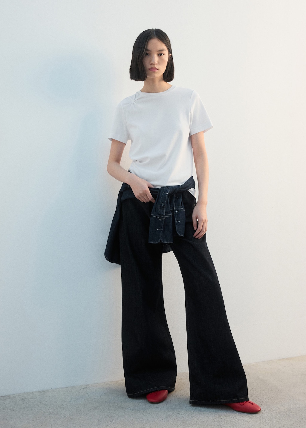 Mango Cotton T-shirt With Pucker Detail White