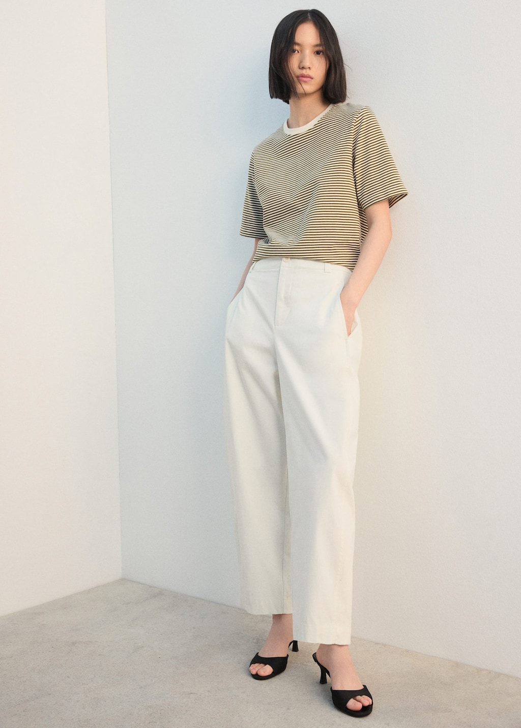 Mango Striped Cotton T-shirt Pastel Green In White