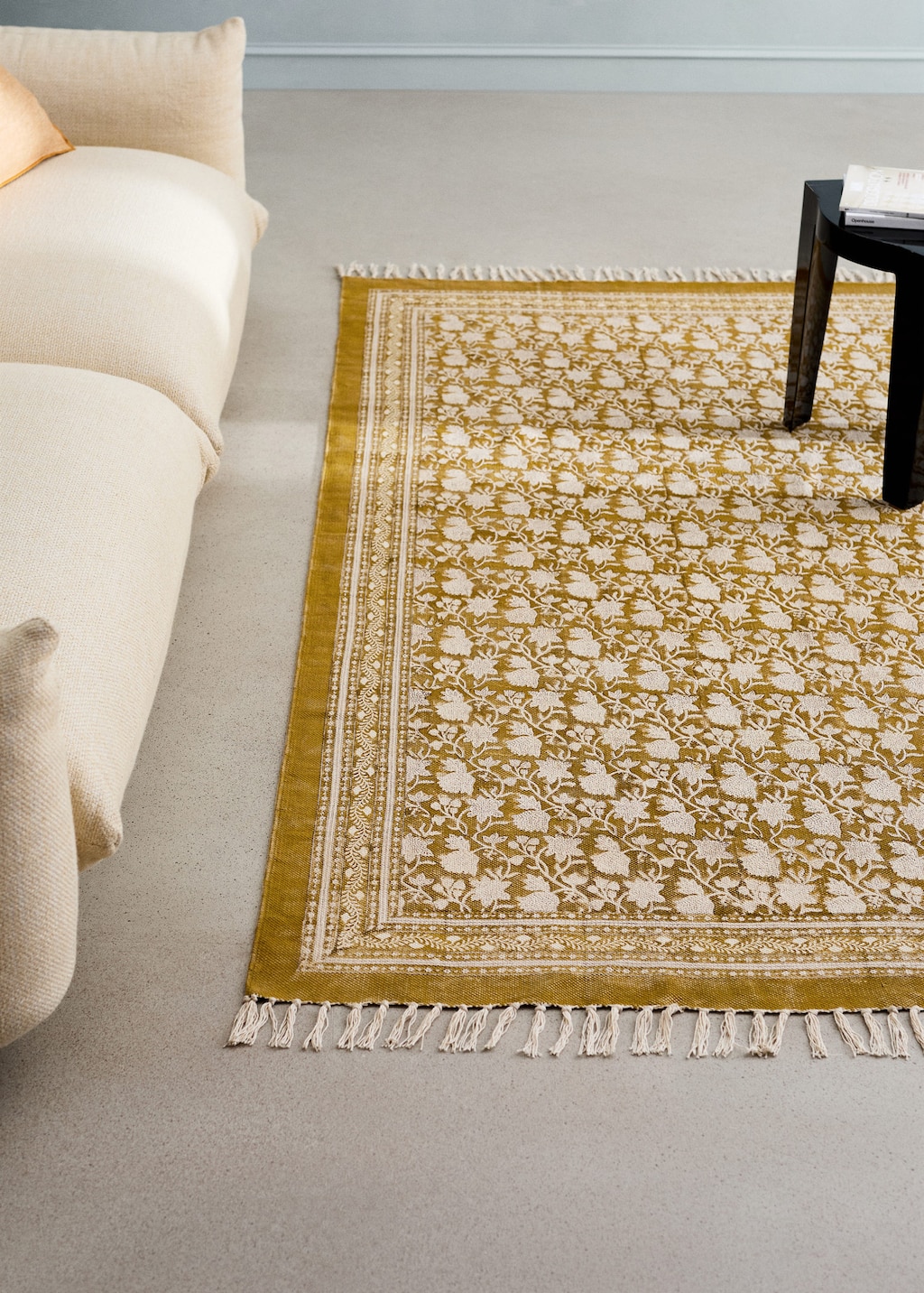 Mango Cotton Rug With Floral Pattern Yellow