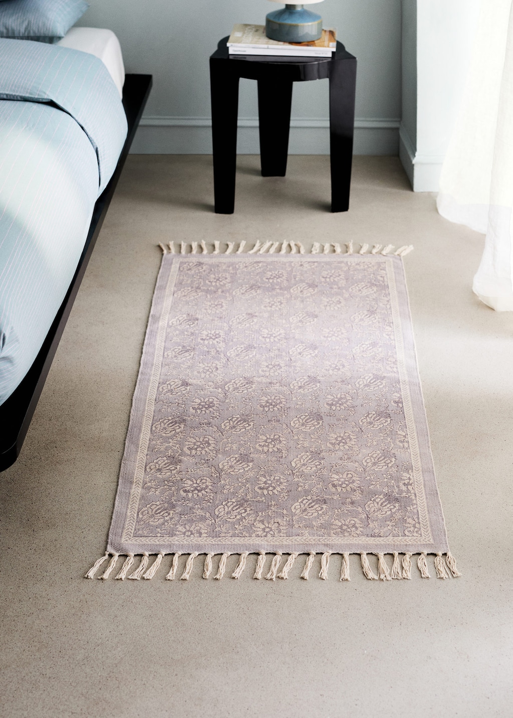 Mango Small Cotton Rug With Floral Pattern Lilac In Pink