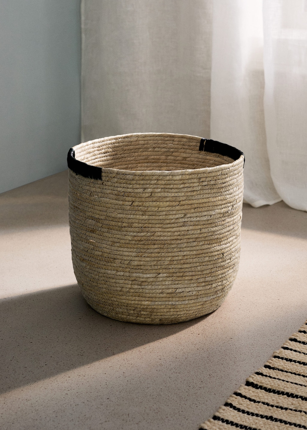 Mango Large Basket With Embroidered Detail Brown In Nude