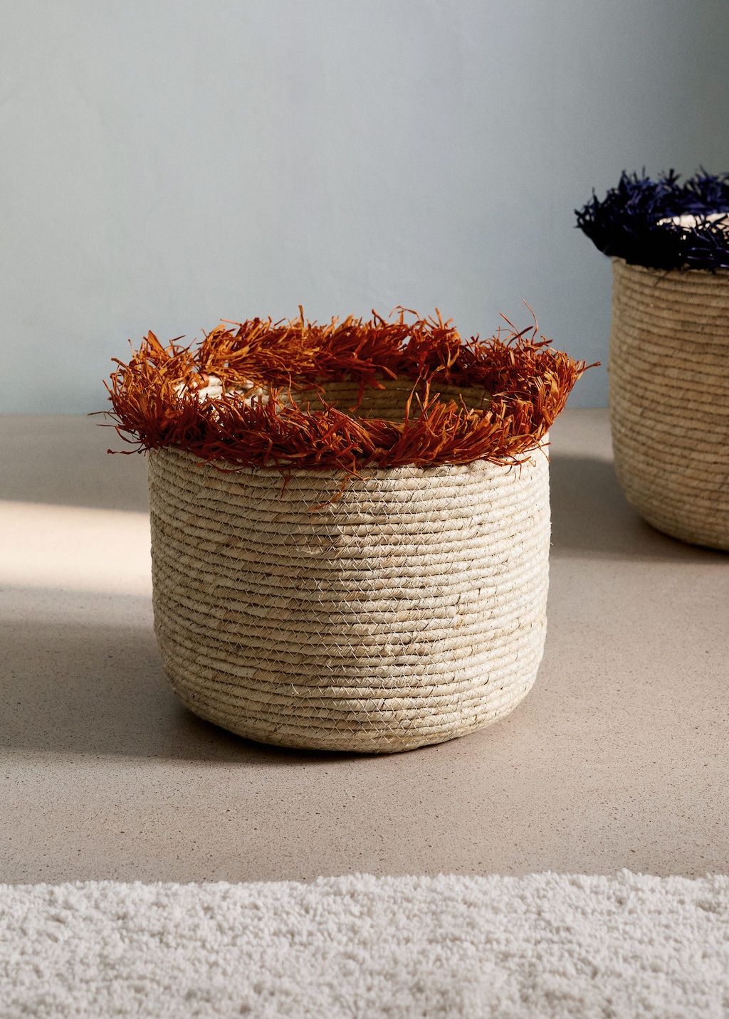 Mango Small Basket With Fringe Detail Orange In Neutral