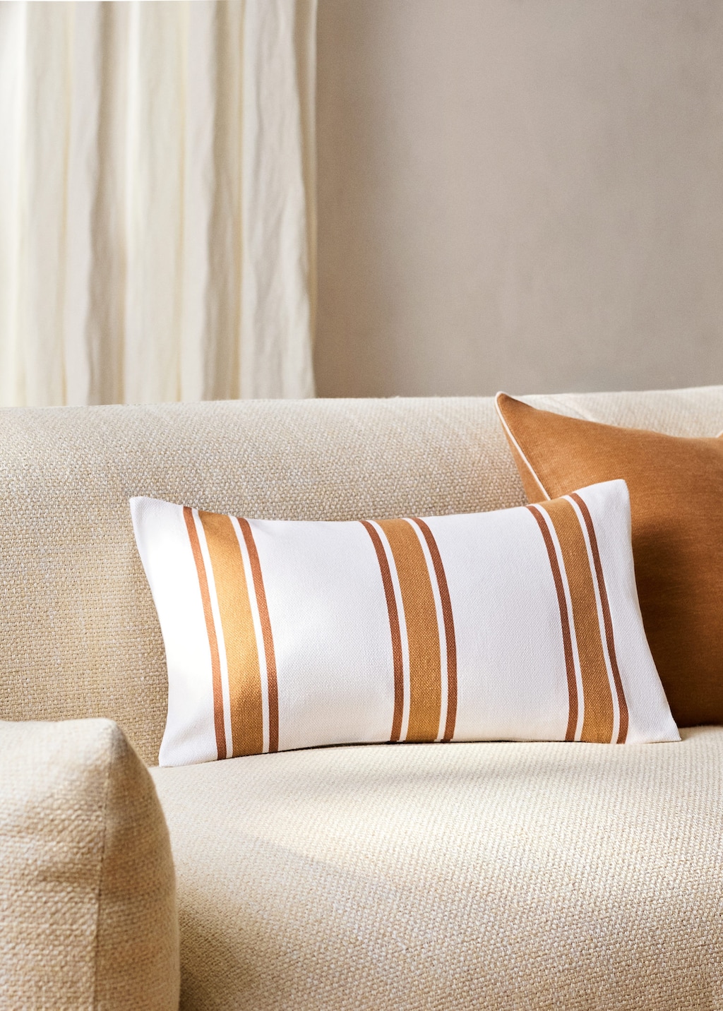 Mango Cotton Cushion Cover With Two-tone Stripes 30x50 Cm Russet In White