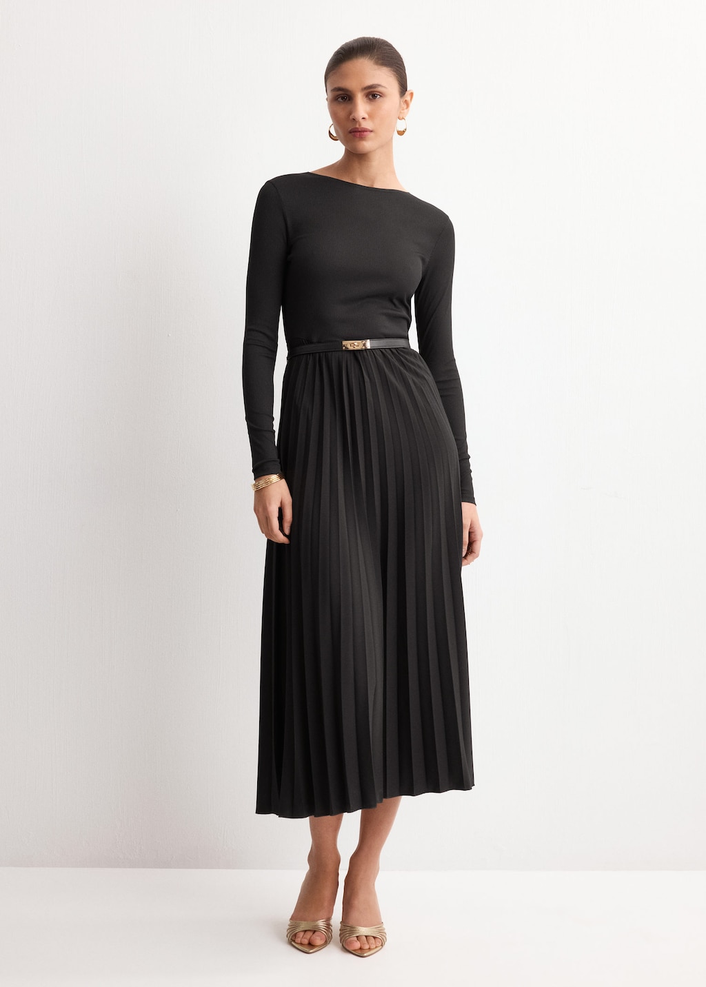 Mango Flared Midi-dress With Belt Black