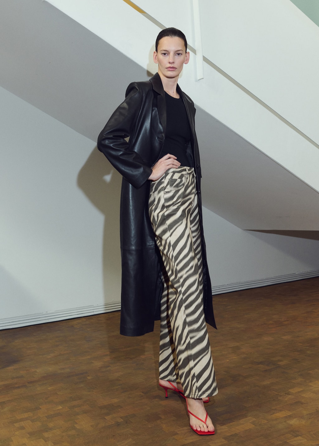 Mango Zebra-print Straight-fit Jeans Off White