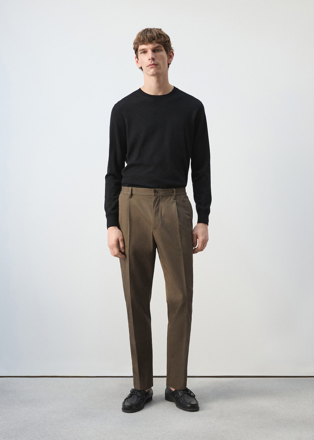 Mango Pleated Trousers With Elastic Waistband Brown In Black