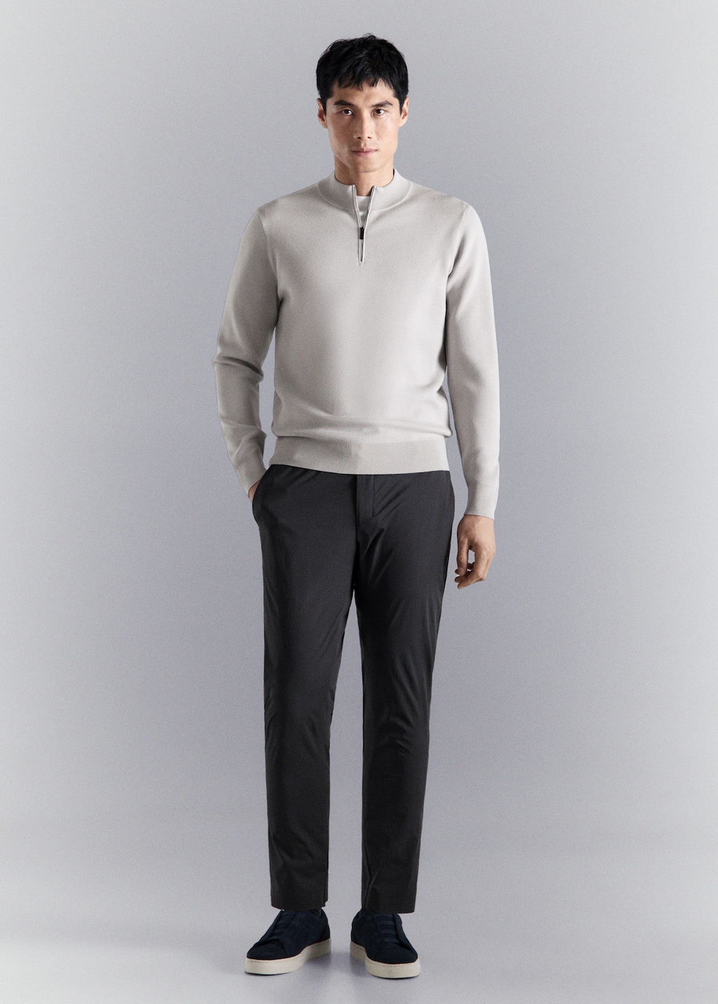 Mango Comfort Stretch Zip-up Jersey In Ice Grey
