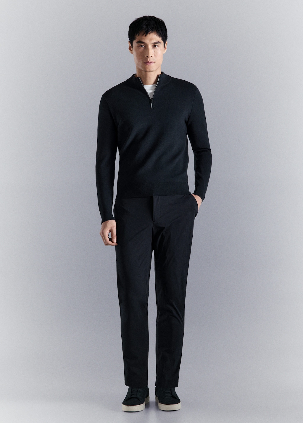 Mango Comfort Stretch Zip-up Jersey In Navy