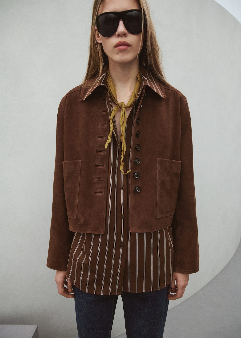 Mango Set Of 2 Combined Scarves Brown