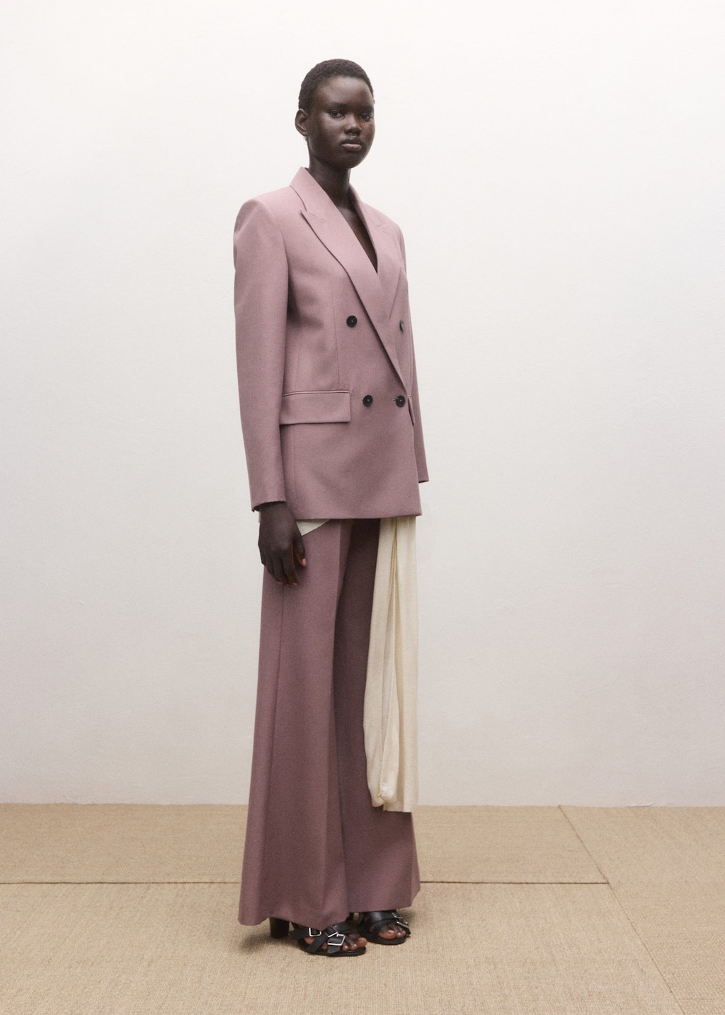 Mango Wool Flare Suit Trousers Pink