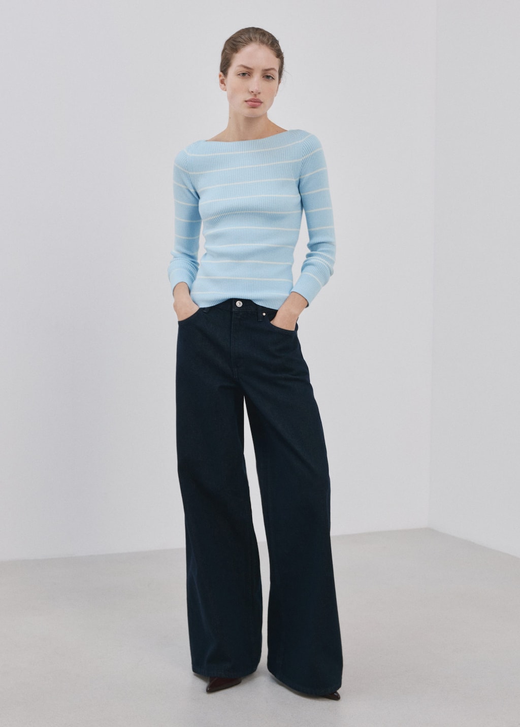 Mango Boat-neck Knitted Sweater Sky Blue