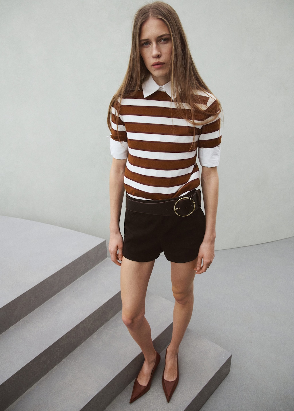 Mango Short-sleeved Knitted Sweater Caramel In Brown