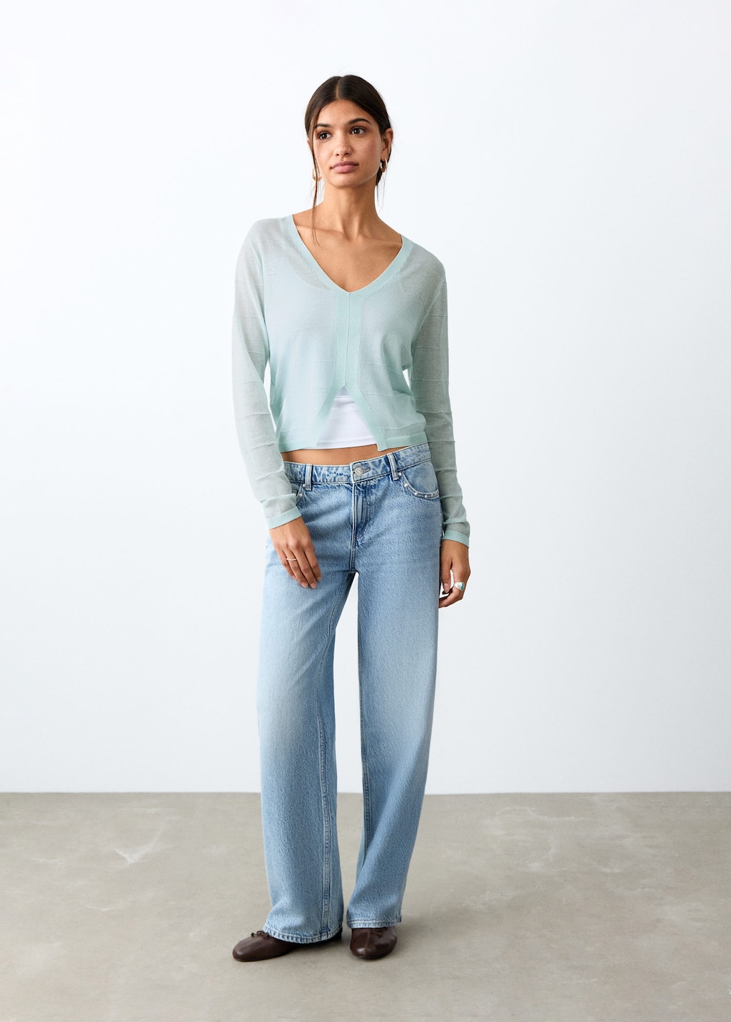 Mango Jumper With Slit Detail Mint Green