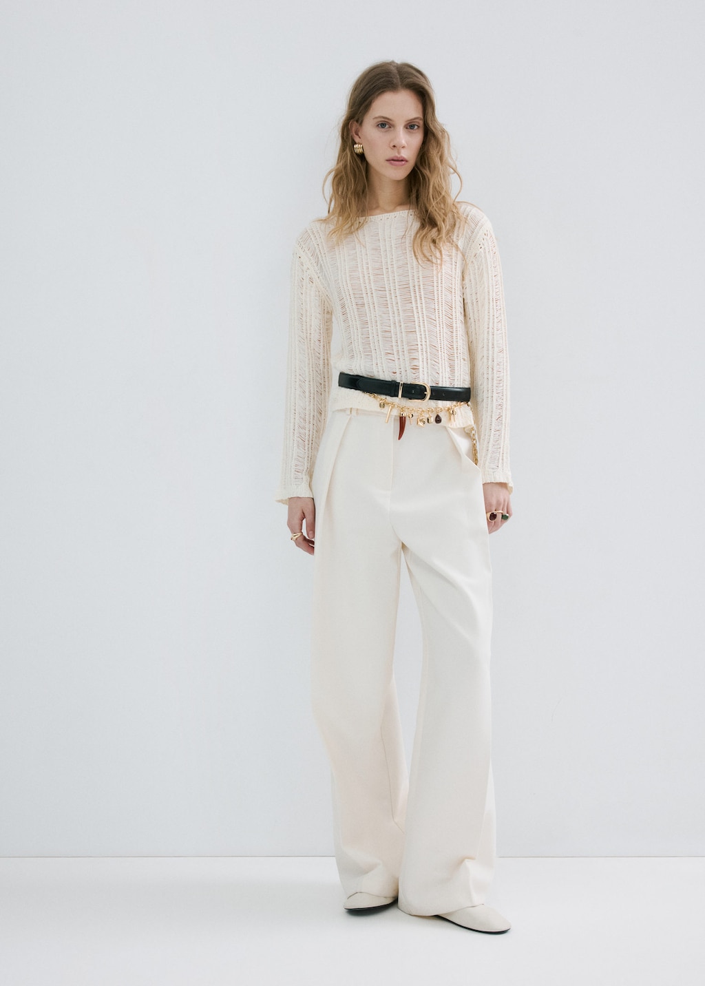 Mango Pull En Maille Ouverte Effilée Écru - Femme - L -  In Neutral