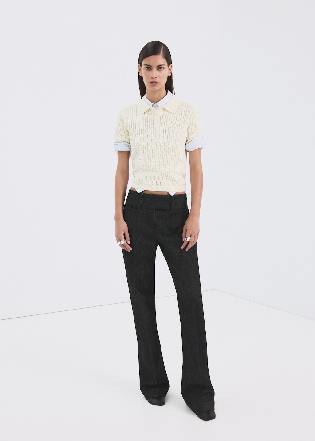 Mango Pull-over Maille Ajourée Col Polo Écru - Femme - L -  In Nude