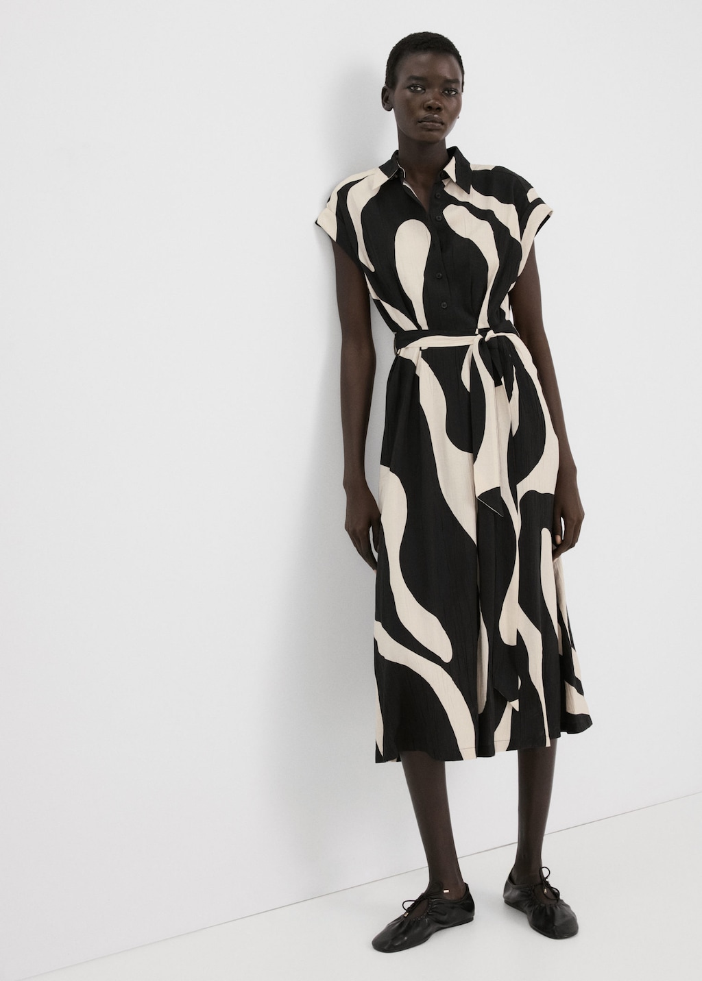 Mango Robe Chemise Longue Imprimée Noir - Femme - L -  In Black